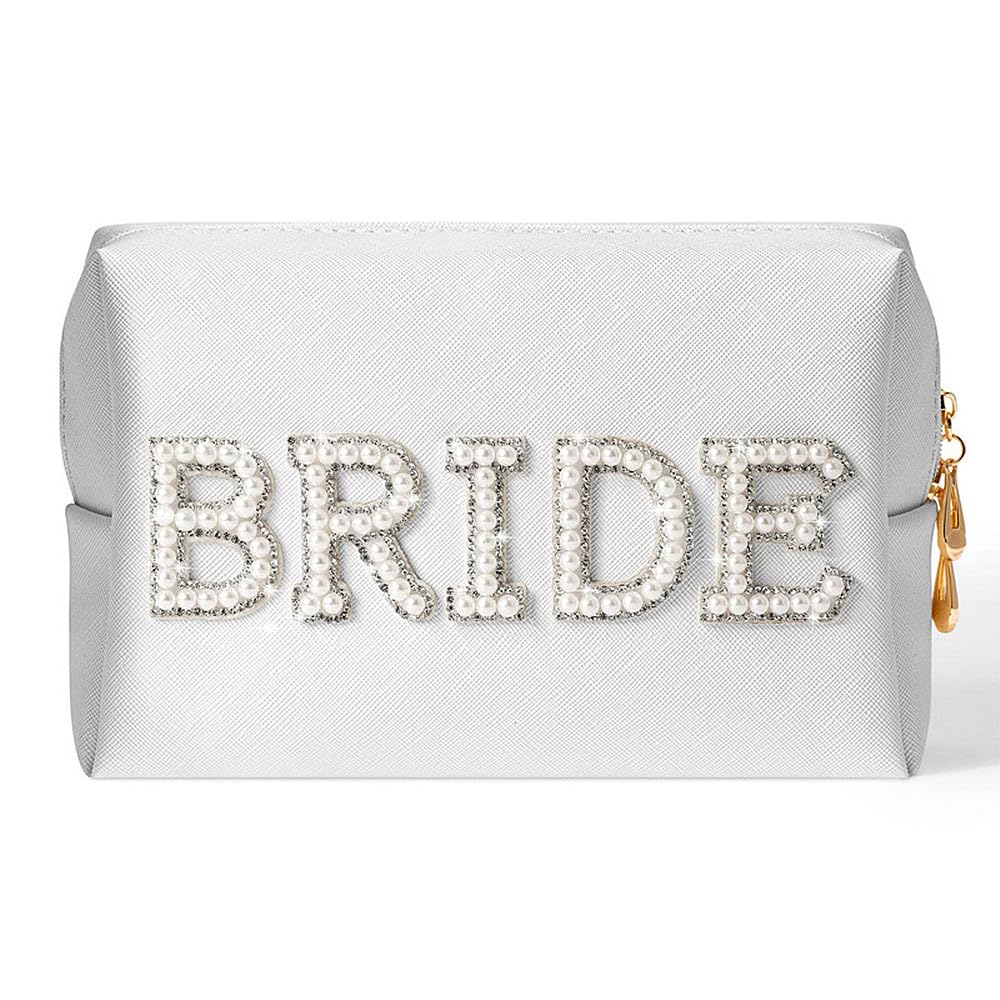 TRIXES BRIDE Borsa per trucchi in pelle vegana - Custodia per cosmetici Borsa da viaggio per cosmetici - Regalo per la futura sposa