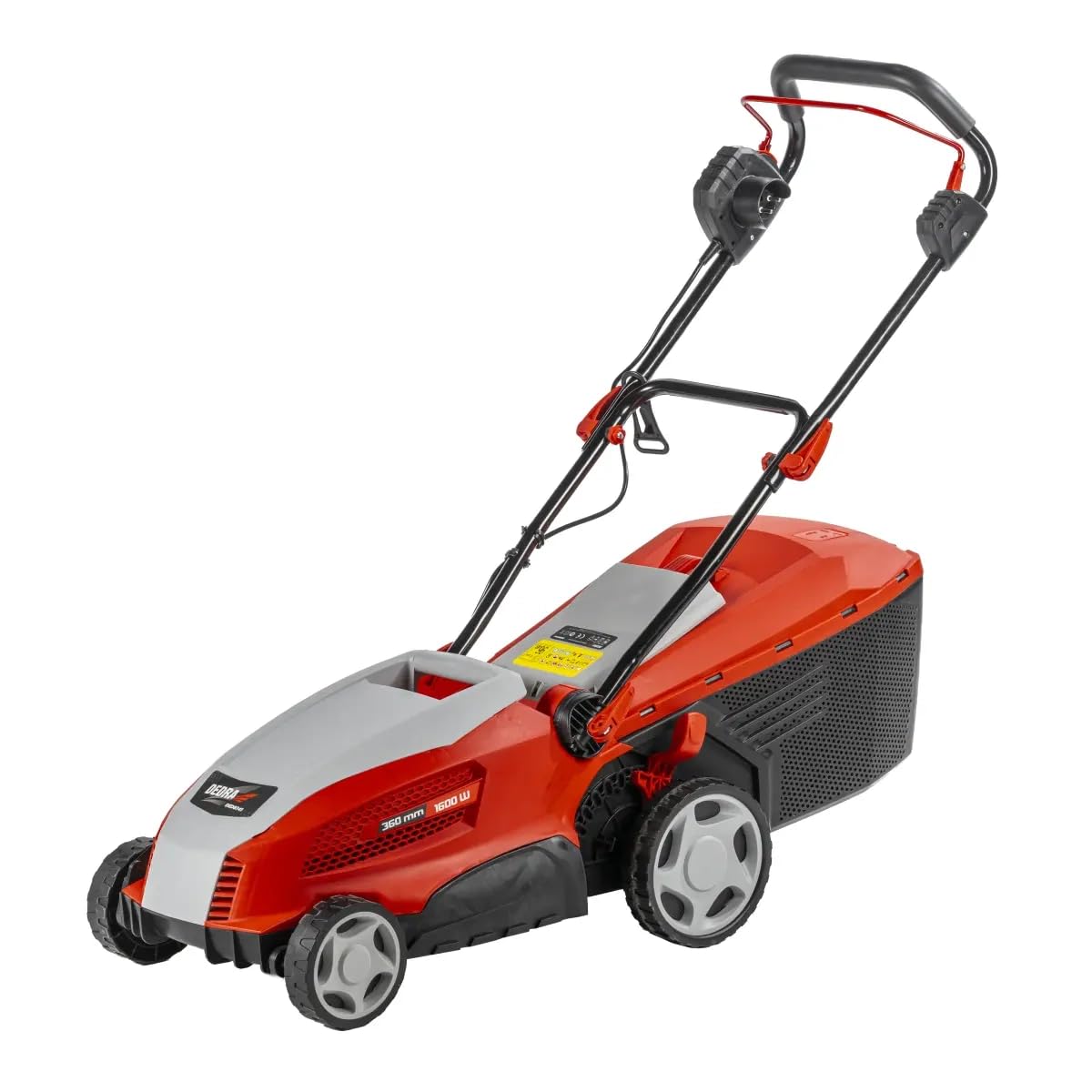 Cortacésped eléctrico Garden DEDRA, Ancho de Corte 360 mm, Todos los Tipos de césped – 40 l Saco de Recoger, 1600 W, Corte 20-70 mm, Plegable, Peso 15,5 kg con Mango ergonómico