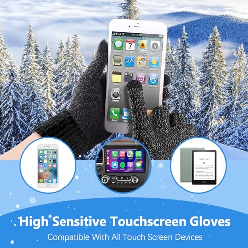 Winter Hats Scarf Gloves for Men Touchscreen Gloves Long Scarf Beanie Hat Set with Warm Fleece Lined 3 Pcs - Image 6