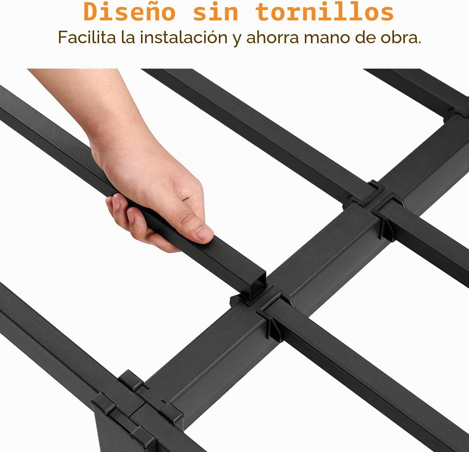 Estructura de cama de metal | cama individual moderna juvenil con somier para dormitorio o habitación de invitados | 90 x 190 cm | negro