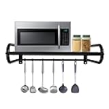 SODONAD Microwave Shelf Wall Mount, 18.9×14.96in Carbon Steel Oven Shelf with 6 Hooks for Home Kitchen Laundry and Living Room (Maximum Loading Capacity 66lbs)