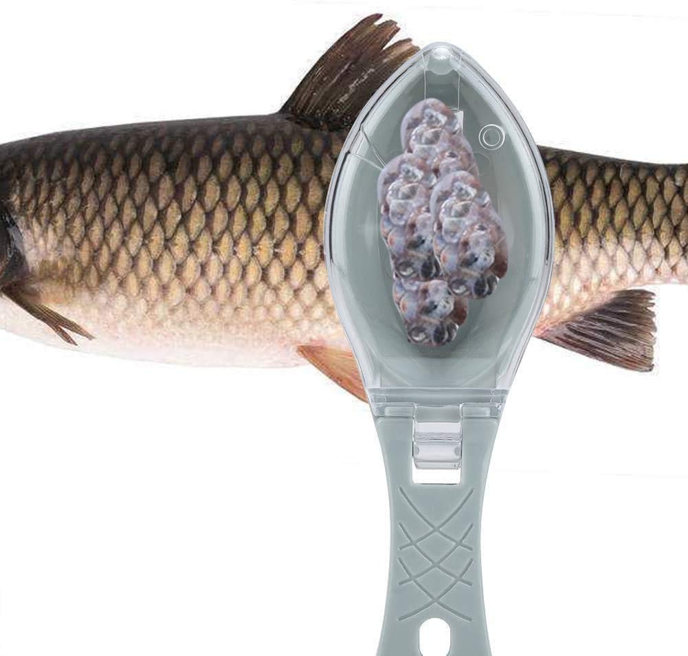 SYOSI Household Kitchen Tools Fish Scale with Lid, Safe and Fun Scraping Fishing Scale Brush, Fast Remove Fish Skin Graters Cleaning Peeler Scaler Scraper Fish Shape Design (Blue)