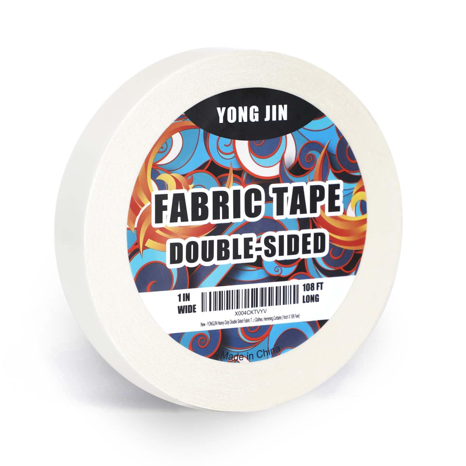 YONGJIN Double Sided Fabric Tape - 1 inch x 108 feet - Hem Tape No Sew No Iron, Peels Off Easily, Quick & Easy Fix for Hemming, Pants, Curtains &