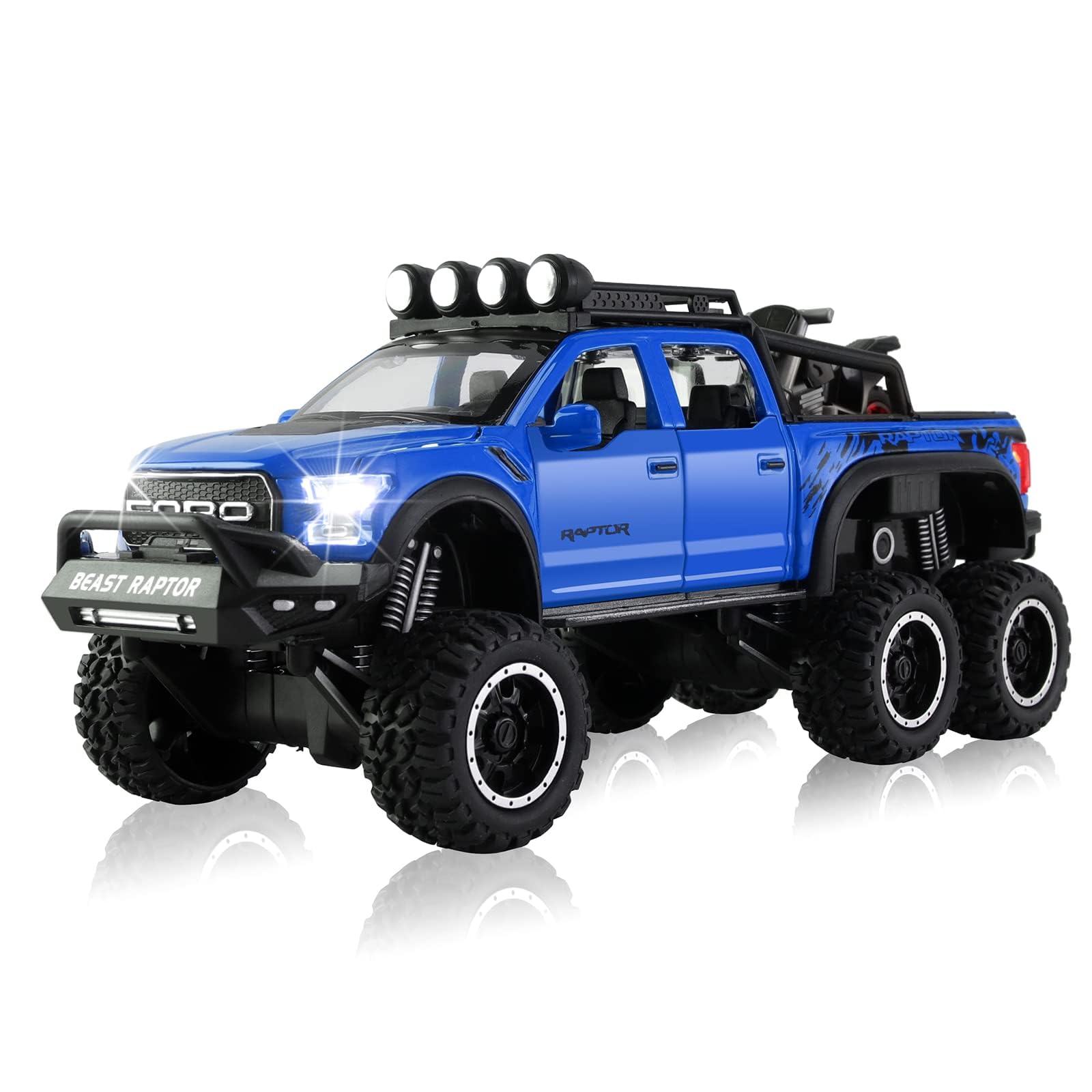 SGTT PRO Die-Casting 1:24 For F-ord F150 Metal Simulation Diecast Car Model Children's Toy Sound And Light Pull Back 6 Door Gift CZ24 (BLUE)