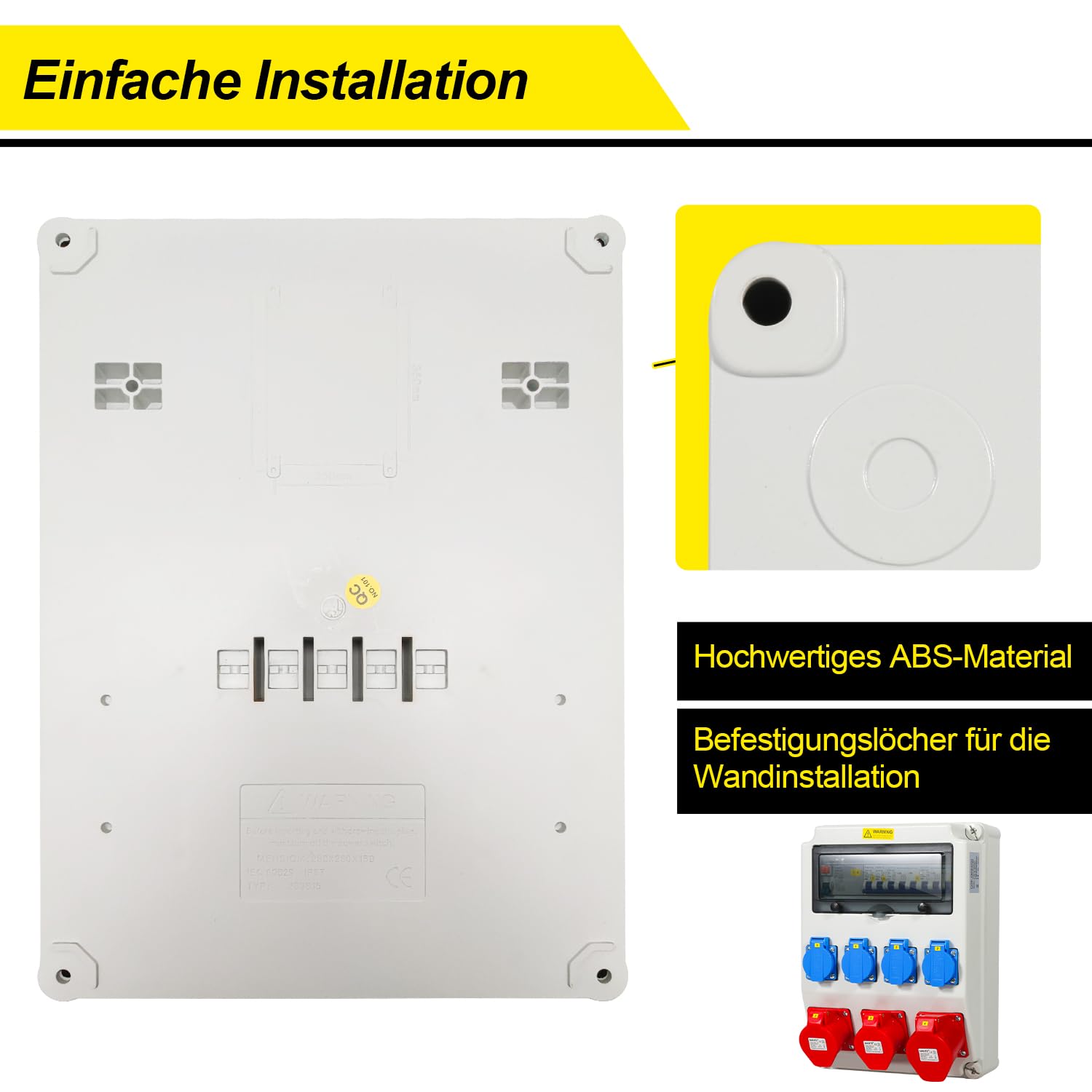 Herrselsam Baustromverteiler, 1X32A 2X16A 4x230V MIT LS+FI mit Leitungsschutzschalter und RCCB, 5 polig Wandverteiler mit 4 Schutzkontaktsteckdosen und CEE 16/32A, Innen Außenbereich auf Baustellen