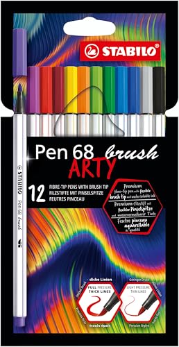 Stabilo Pen 68 brush - Pennarello Premium con punta a pennello - ARTY - Astuccio da 12 - Colori assortiti
