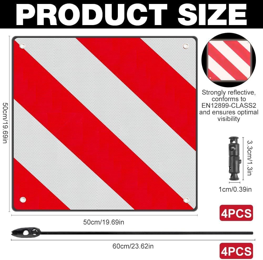 Warntafel Fahrradträger Aluminium, Warntafel Italien Spanien 2in1 mit 4 Spanngurte, Reflektierend Rot Weiß Warnschild 50x50cm für Fahrradträger, Heckanhänger, Auto, Wohnmobil, Camping