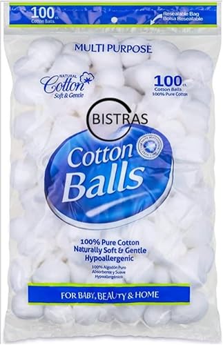 Bistras 100 bolas de algodón 100 algodón puro para aplicar aceite loción o polvo esmalte de uñas y eliminación de maquillaje perfecto para uso