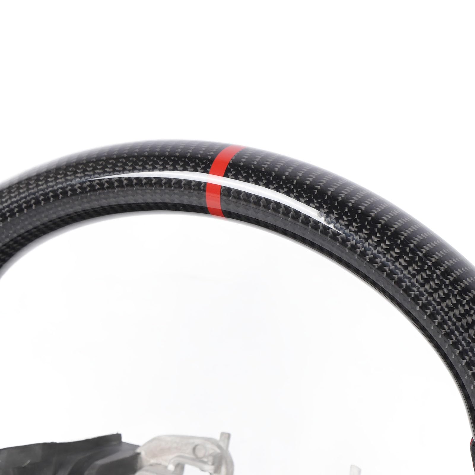 Generic Volante da in Fibra di Carbonio con Fondo Piatto e Pelle Traforata Nera per Auto Sportive Indice Rosso Ore 12