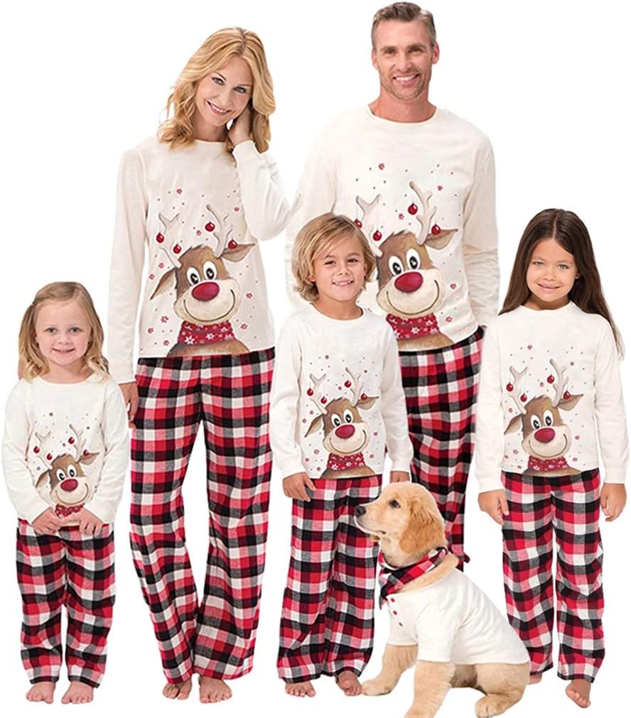 FFFishFamily Matching Christmas Pajamas Set, Cute Elk Sleepwear for Boys Girls Dad Mum