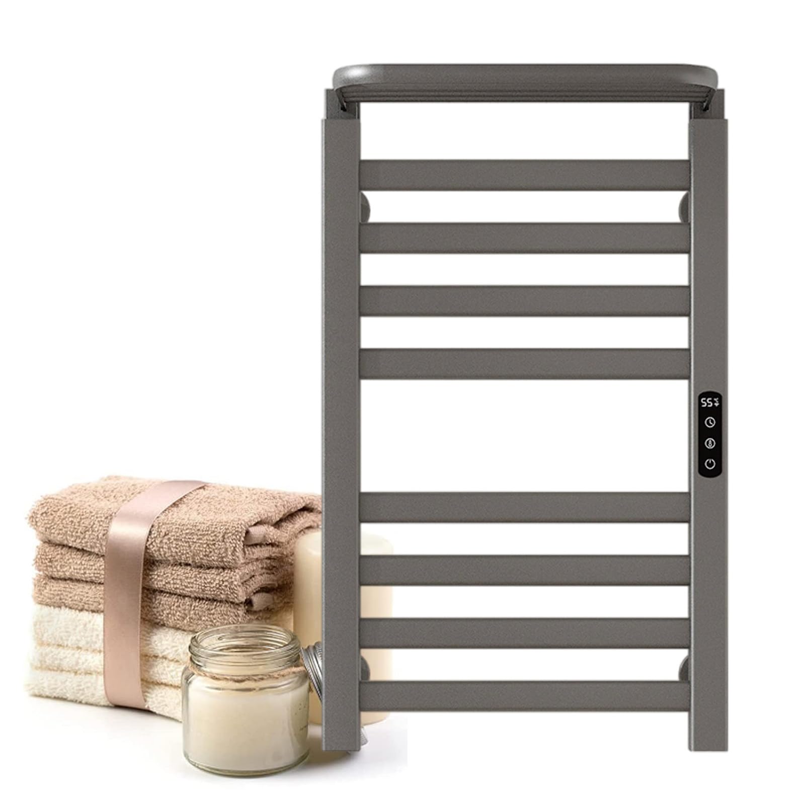 LONGTEAMOON Toallero calefactable de 8 Barras, con Estante Superior de 255 mm de Ancho, tendedero de Toallas de Aluminio de aviación, para baño,Grey