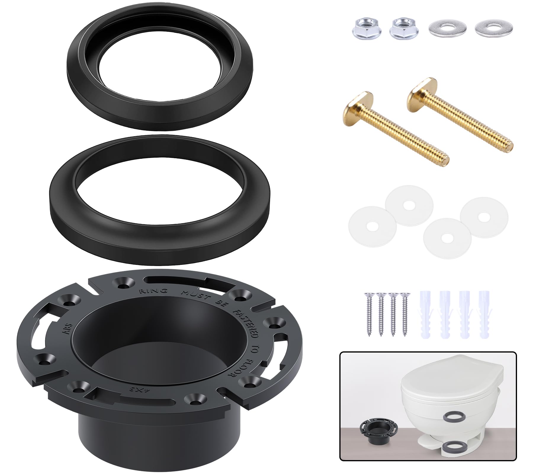 boeemiRV Toilet Seal Kit with 3-inch Flange to Replace 34120 and 12524 Thet-Ford RV Toilet Parts, fits Aqua Magic Style Plus, Style Lite, Style II and Residence Toilets