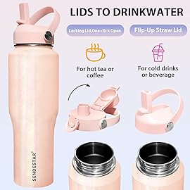 SENDESTAR 32oz Stainless Steel Water Bottle(Cold for 48 Hrs, Hot for 24 Hrs),Double Wall Vacuum Insulated Bottle with Straw Lid, Spout Lid and Flex Cap, Fit in Any Car Cup Holder,Laser Pink