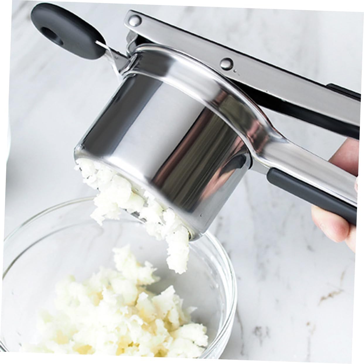 PRETYZOOM Non- Silicone Handle Food Pressing Tool for Potatoes Vegetables and Fruits Potato Interchangeable Disks for Purees