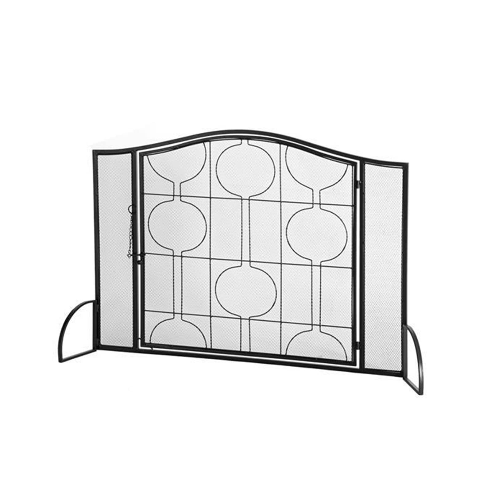Schermi per Caminetti di Guardia Schermo for Camino Porta Singola Rete Nera con Motivo Geometrico Grill Soggiorno Accessori per Caminetti in Rete Decorativa