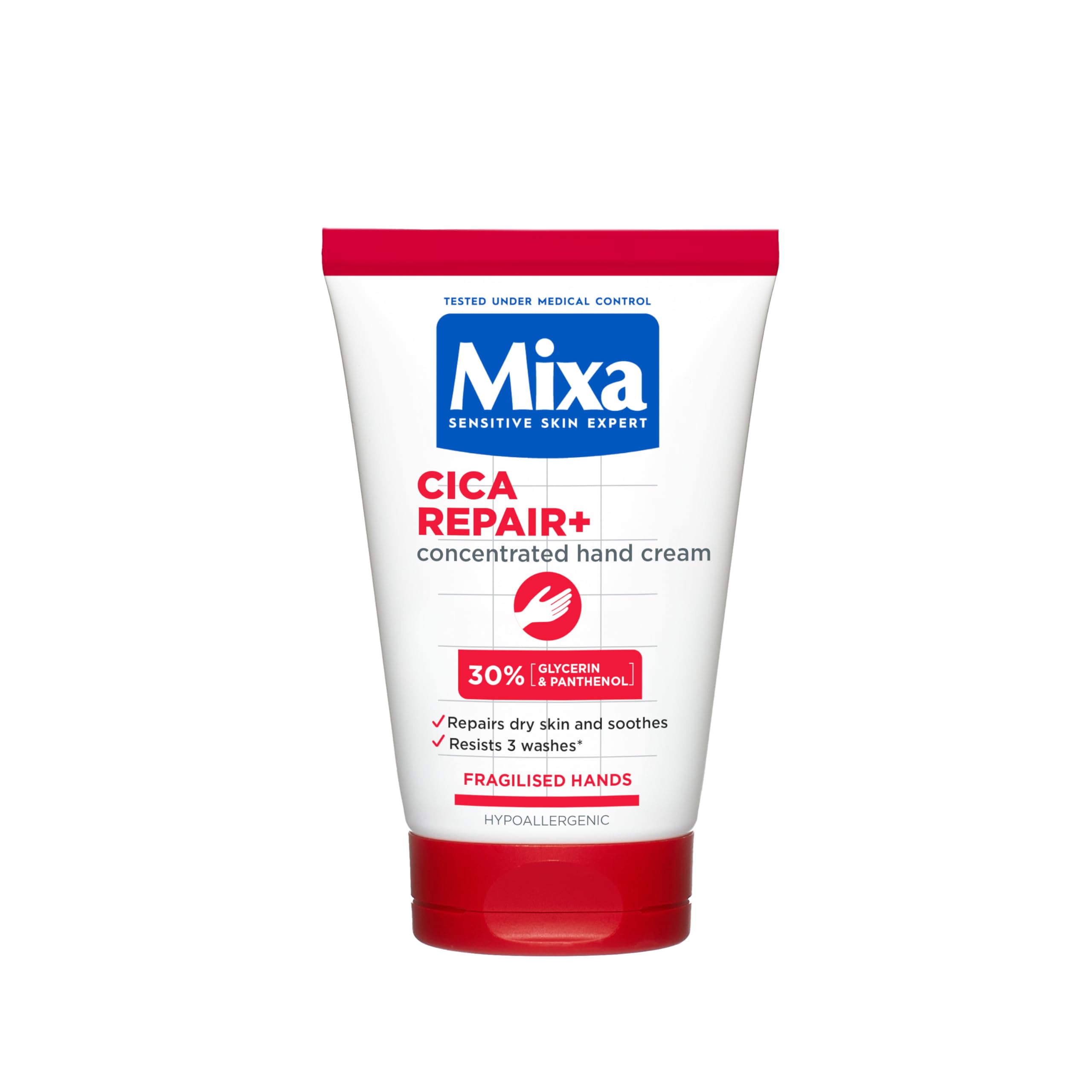 Mixa Urea Cica Repair Hand Cream, Soothing Hand Cream, Water resistant Formula, Reduce Cracks & Soothe Skin, Formulated with 30% Glycerin and Panthenol, Hypoallergenic, tested on sensitive Skin, 30ml