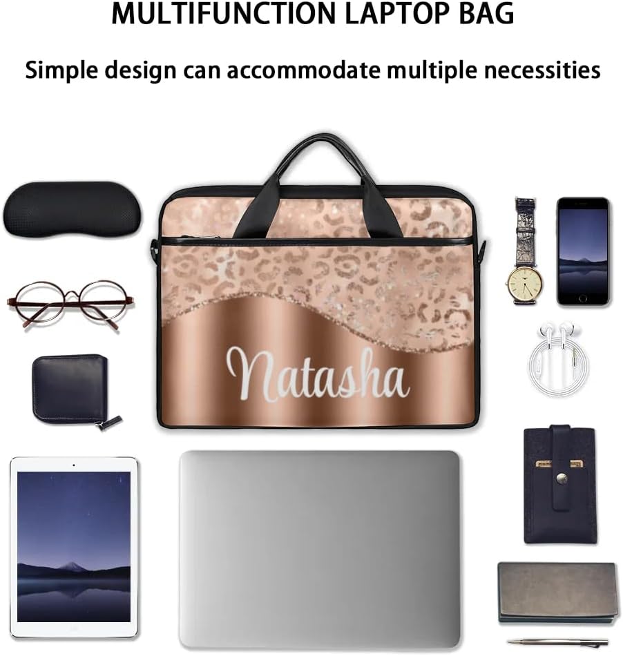 Personalized Laptop Bag Case Briefcases Shoulder Bag for Women, Custom Computer Cases for Laptops Hot Pink Flower