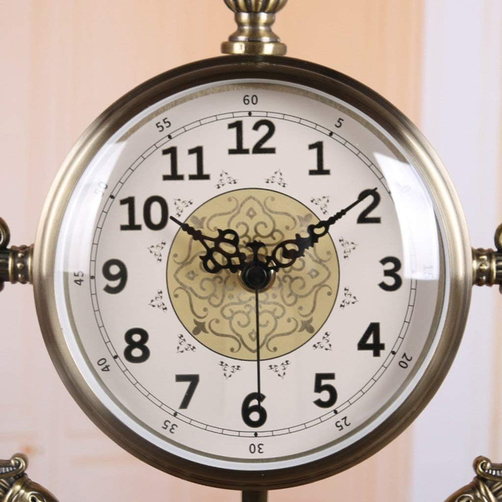 Desk Clock Family Clocks Mantel Clocks of Living Room Bedroom Metal European Style Mute Sweeping Movement Clock Decoration Suitable Compatible with Living Room Bedroom of,
