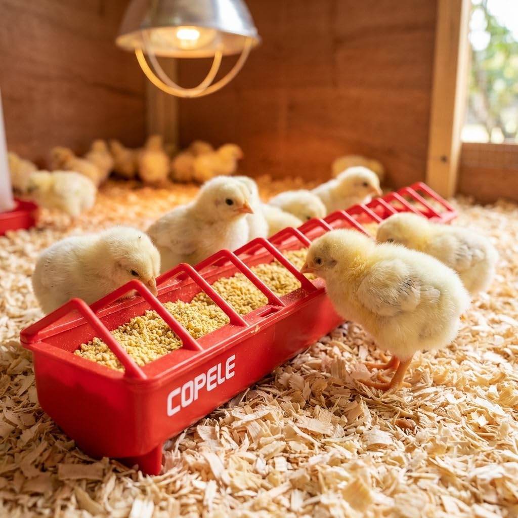 Suinga Pack 4 Comederos plásticos para Gallinas | Rejilla Ancha 100x12x13 cm | Comedero para Pollitos 1ª Edad | Canal Anti-Desperdicio