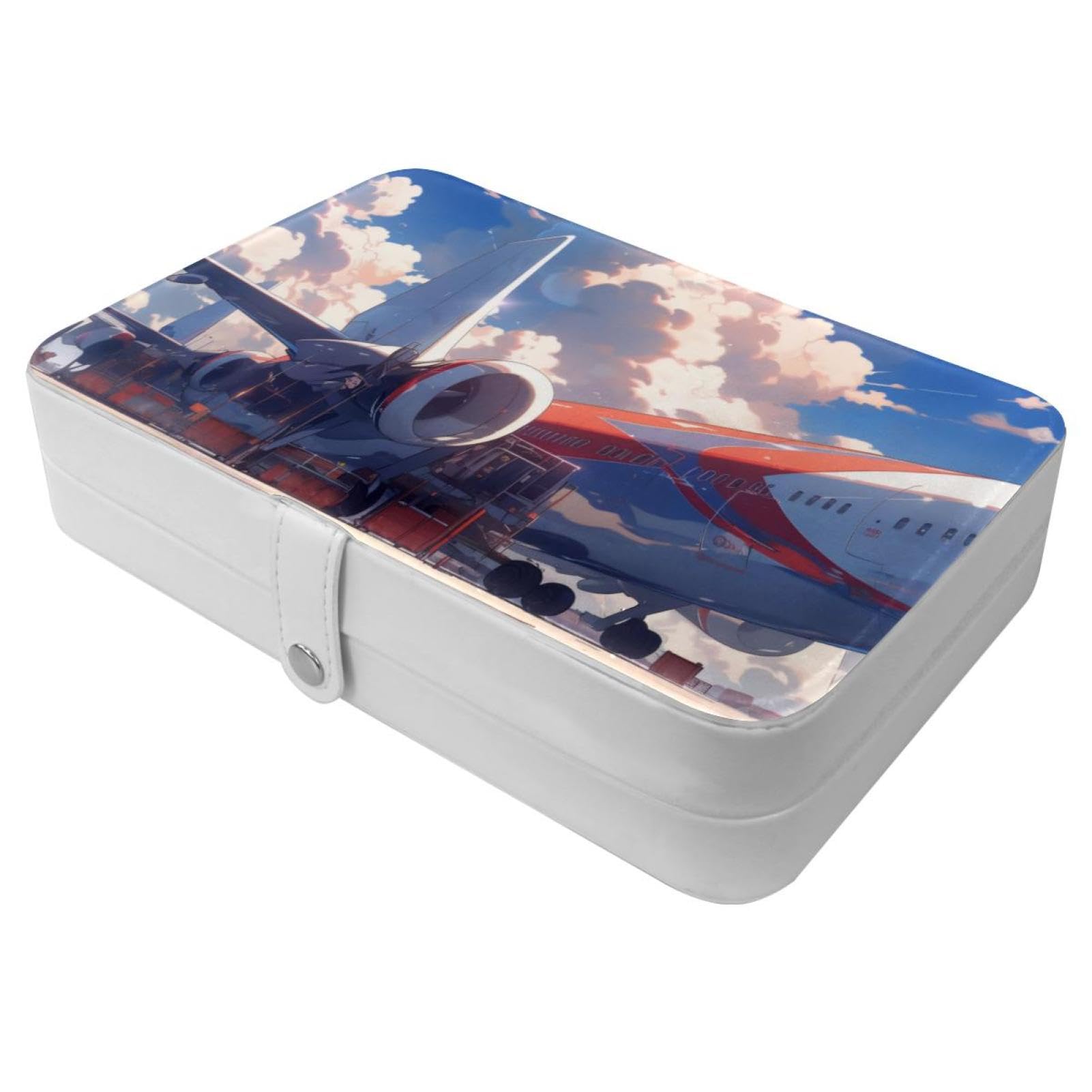Boîte à bijoux rouge motif avion en cuir PU pour voyage et transport de bagues