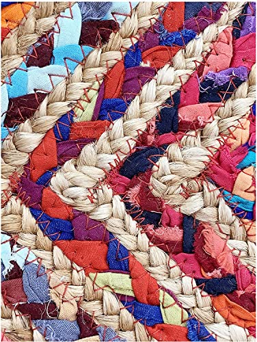 Image of Handmade Natural Jute Cotton Natural Fibers Floor /Door Mat Rugs Furnish Decor Striped Rectangular Design Carpet for Bedroom Living Room (JUTE004, 2x6-Runner)