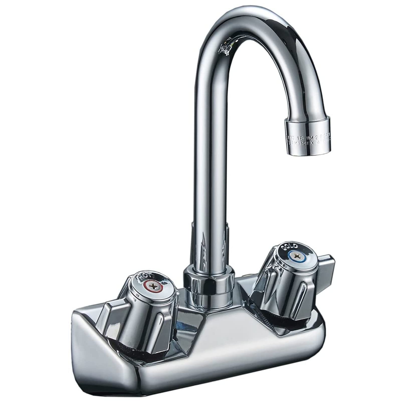 Bathfinesse Kitchen Sink Faucet Wall Mount 4" Center Commercial Kitchen Sink Faucet with 3-1/2" Gooseneck Spout Two Knob Handles Brass Constructed Mixer Tap Chrome Polished