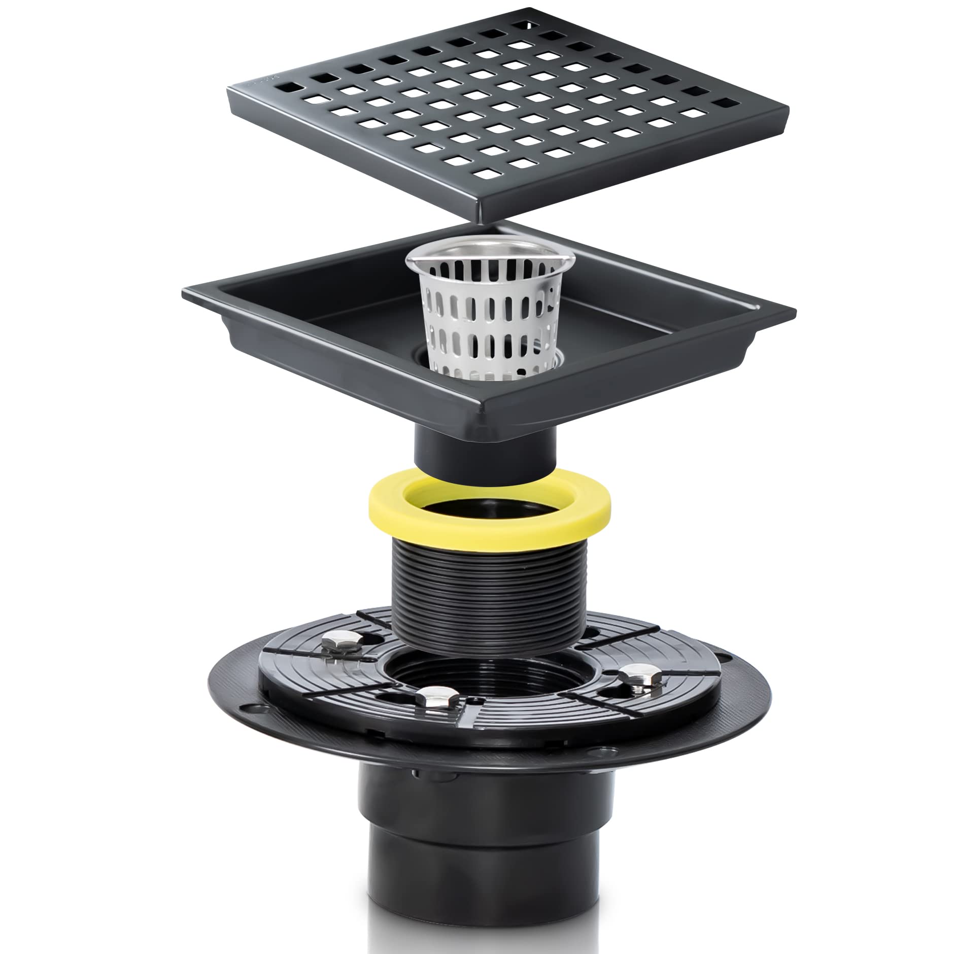 Buy ModBath Black Shower Drain with Flange 6 Inch, Square Shower Floor