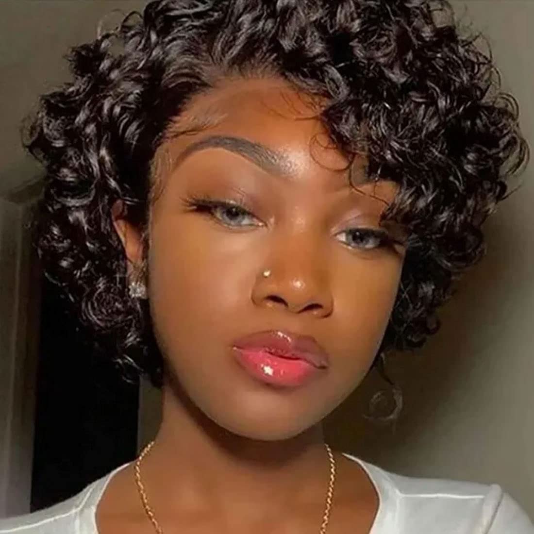 Buy Nadula Bouncy Curl Short Curly Wigs with Bangs Human Hair for Women