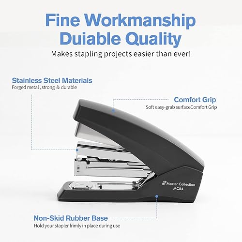 Miniatura 6 de HysmmxHer Grapadora de escritorio sin esfuerzo, grapadora de un solo toque, grapadora ergonómica para suministros de oficina y hogar, capacidad de