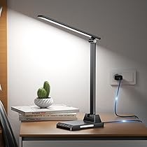 Ylatoial Lampada da Scrivania, Lampada da Tavolo, 5 Modalità di Luce x 10 Livelli di Luminosità, USB Lampada Scrivania, Timer 30, 60min Lampada Led da Tavolo, Nero