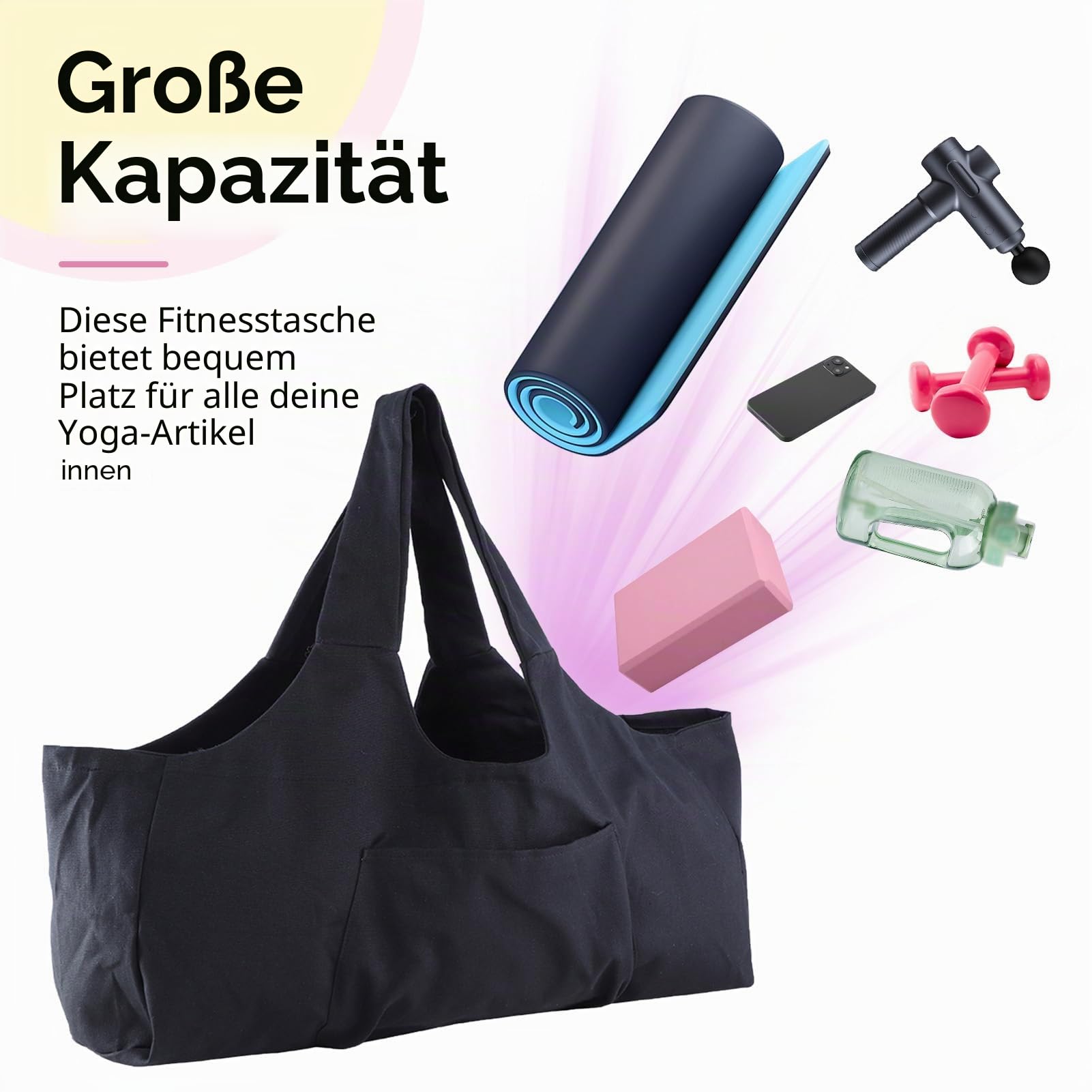 Große Yogamattentasche, Yogamatten Tote Gym Duffle Bag mit Seitentaschen für Damen Herren