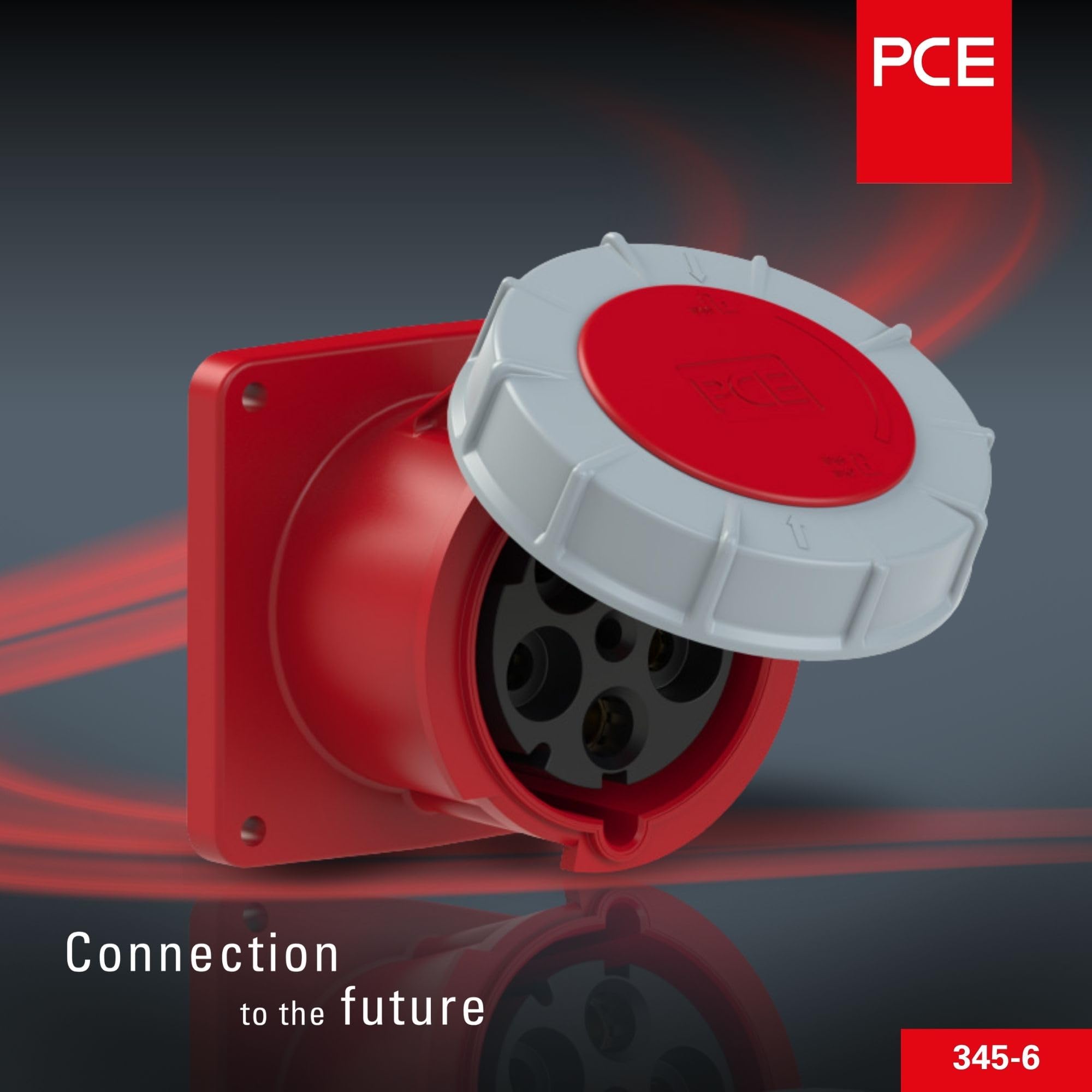 PCE Gniazdo CEE 125A 5p 400V IP67, Puszka Montażowa Prosta Power Twist | Wytrzymałe złącze przemysłowe 120x120 mm, obudowa PA6, styki lamelowe mosiężne, odporność na wodę i pył