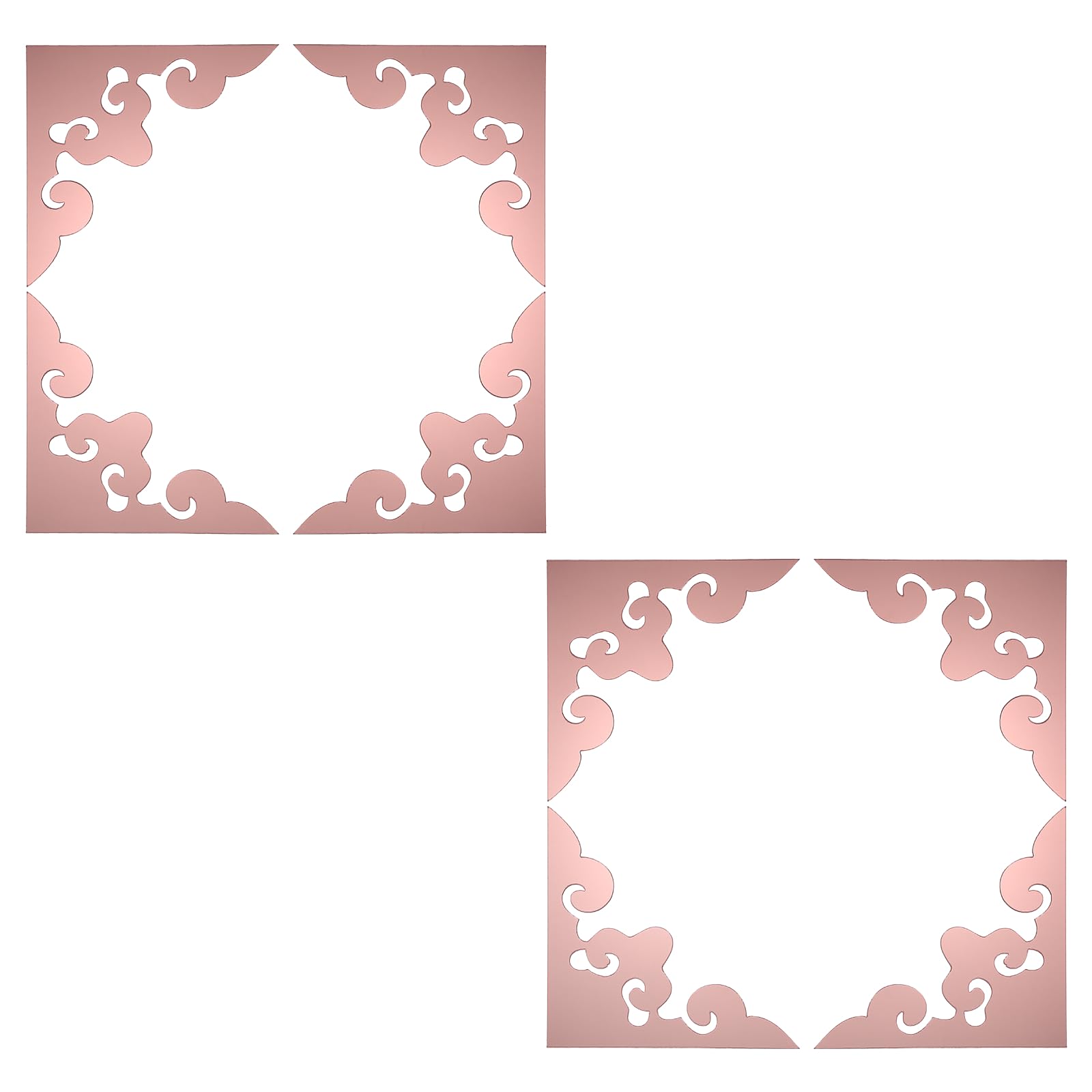 sourcing map 8 Pcs Hollow Mirror Wall Stickers, Acrylic Corner Decorative Pattern Decals Self Adhesive Mirror Stickers for Bathroom Living Room Bedroom Ceiling Office (Rose Gold, 4x4)
