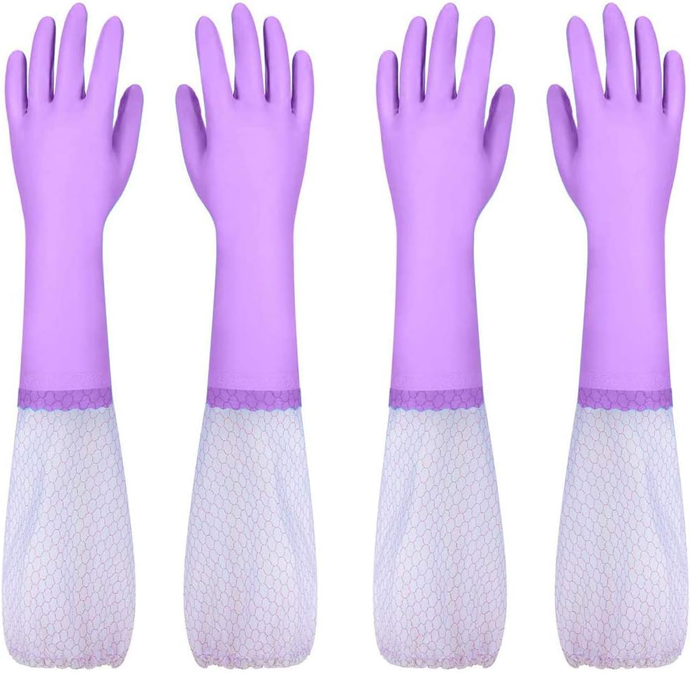 NICO SEE WONDER Reusable Dishwashing Cleaning Gloves with Latex Free, Long Cuff,Cotton Lining,Kitchen Gloves 2 Pairs