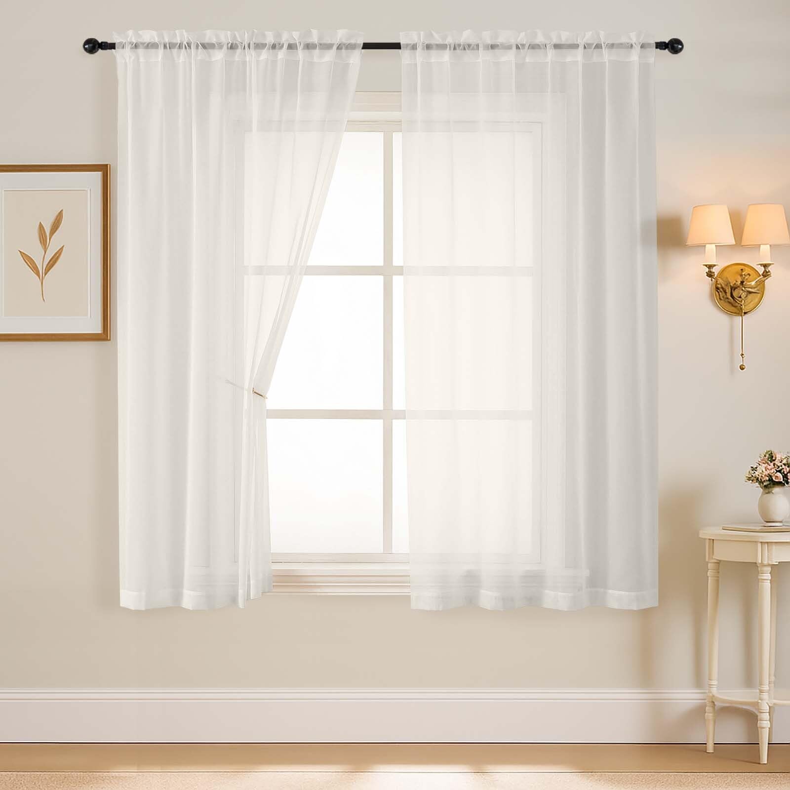 Ebesto Ivory Sheer Curtains 63 Inch Length 2 Panels, Voile Sheer Curtain for Living Room, Breathable Light Filtering Modern Window Treatments, Soft Fabric Dual Rod Pocket Drapes, 2x42Wx63L Inches โ image 1