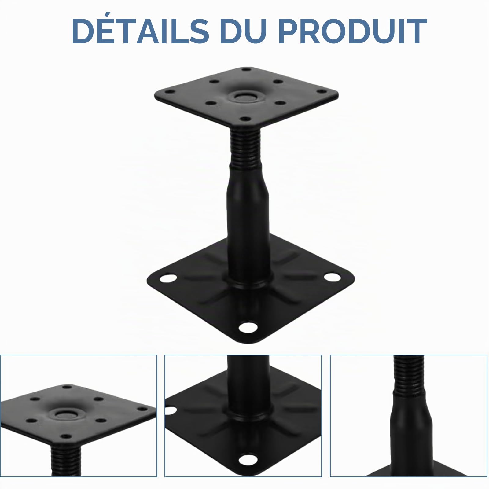 Lot de 4 supports de poteau, 100 à 150 mm, galvanisés, hauteur réglable, avec 16 vis, en acier galvanisé, pied de support pour terrasses, clôtures, abris, pergolas, travaux de construction