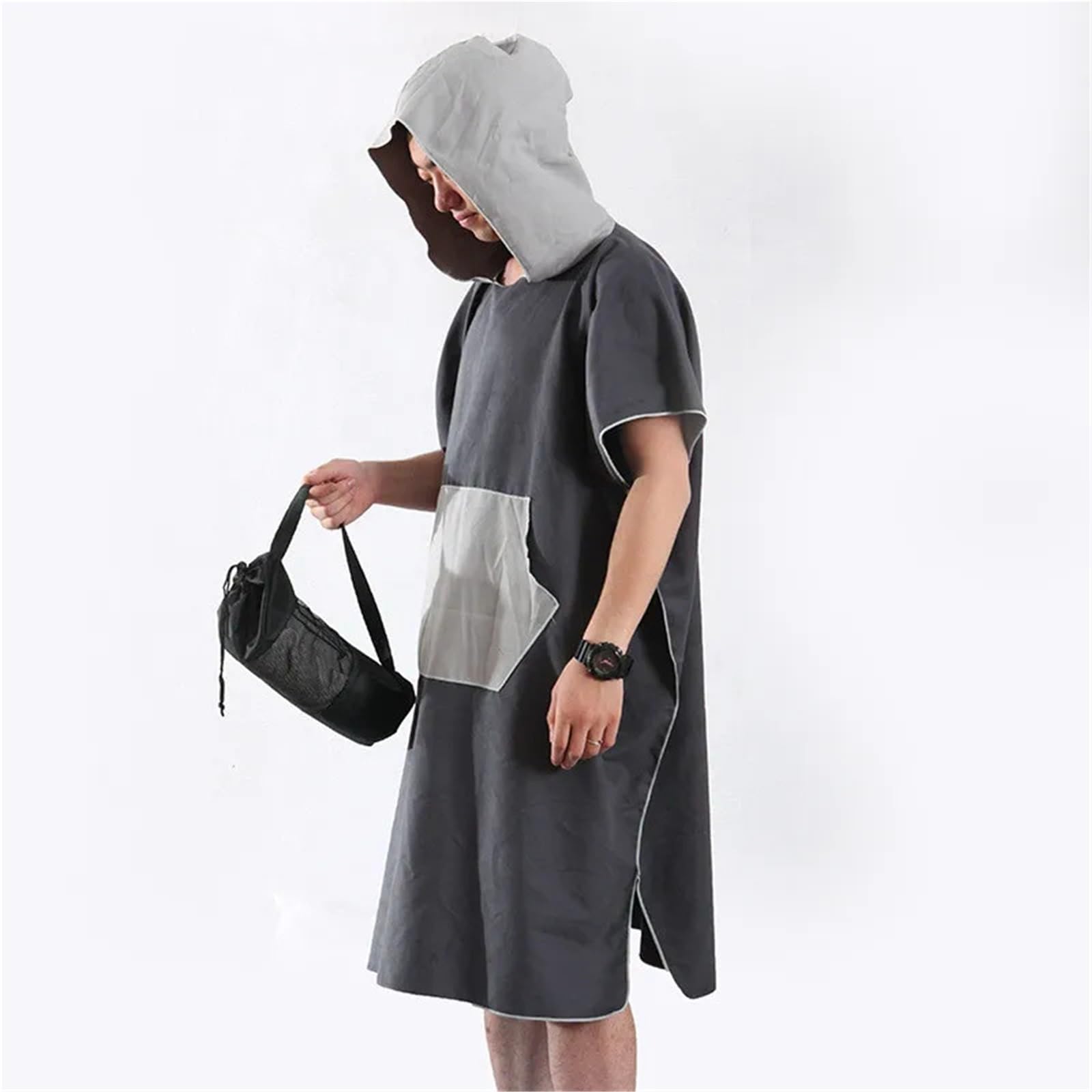Schnelltrocknendes Strandtuch aus Mikrofaser mit Kapuze, Wickelmantel, Strandkleidung, Poncho, Surf, for Schwimmen im Freien, for Männer und Frauen, Bademantel, Badeanzug(Orange)