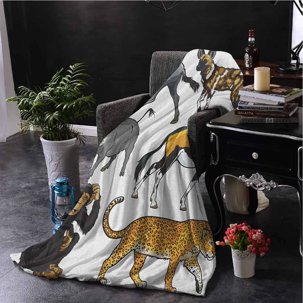 SSKJTC Grey Blanket Zoo Collection of Cartoon Style Wild Animals of Africa Fauna Habitat Savannah Wilderness Multicolor Bed Sleeping Travel Pets Reading W84 xL70