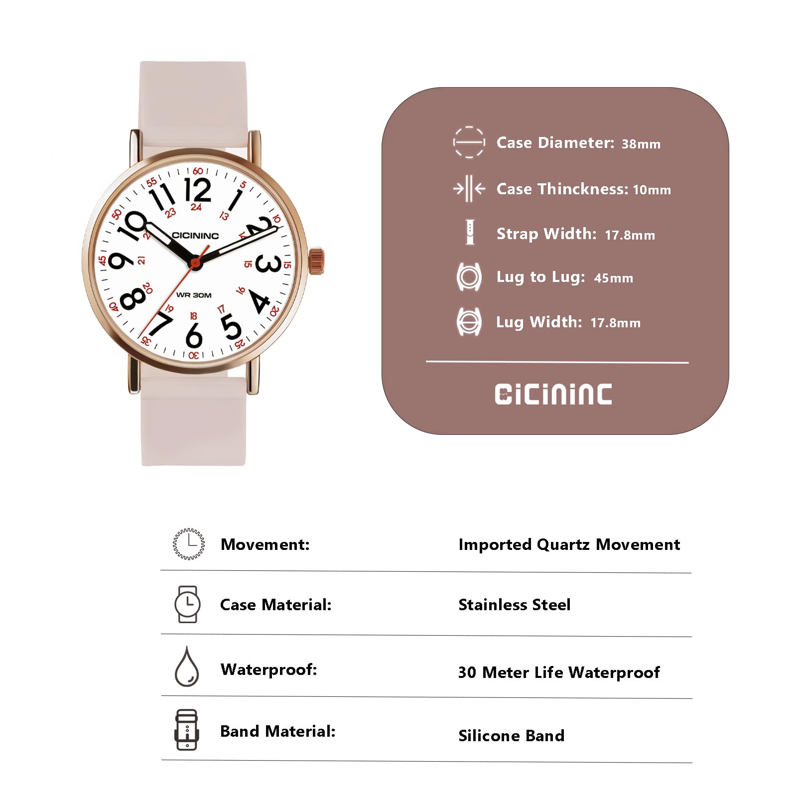 Nurse Watch for Women&Men,Analog Nursing Watches with 12/24 Hour Military Time,Second Hand