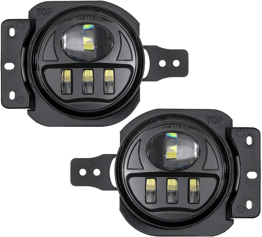 Auxbeam 4 Inch LED Fog Lights DOT Approved Replacement for Jeep Wrangler JL JLU Unlimited Sport Rubicon Sahara 2018-2023, 4 Inch Round Fog Lamps w/ 2 Brackets Black
