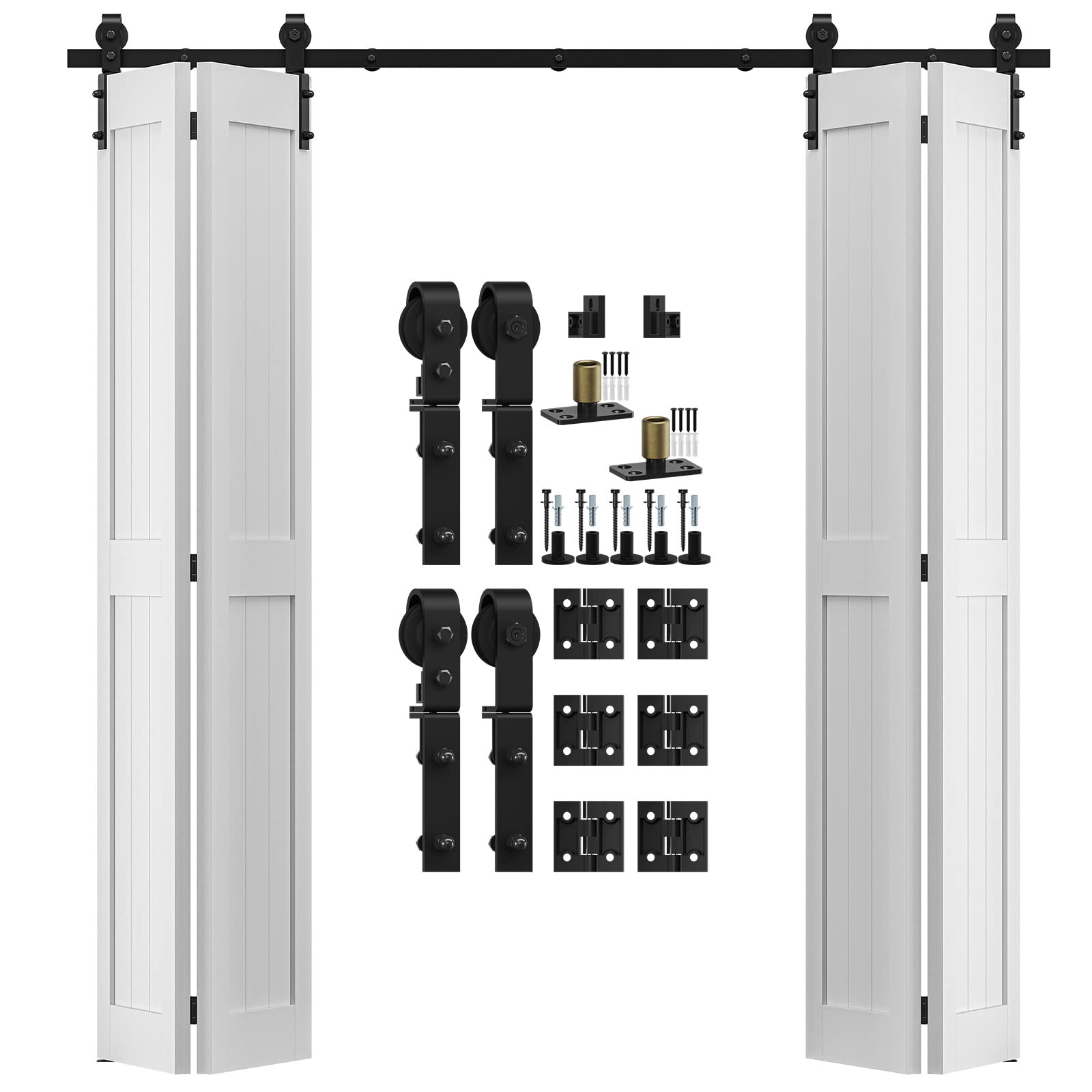 SMARTSTANDARD 7ft/84" Bi-Folding Sliding Barn Door Hardware Kit, Bifold ...