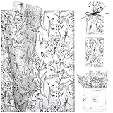 LIAPAWPAW Floral Bird Tissue Paper Bulk, Vintage Black & White Flower Tissue Paper for Gift Bags Wrapping Crafts, Elegant Art Packing Supplies for Wedding, Birthday, Holidays Decor,30 Sheets 20x14in