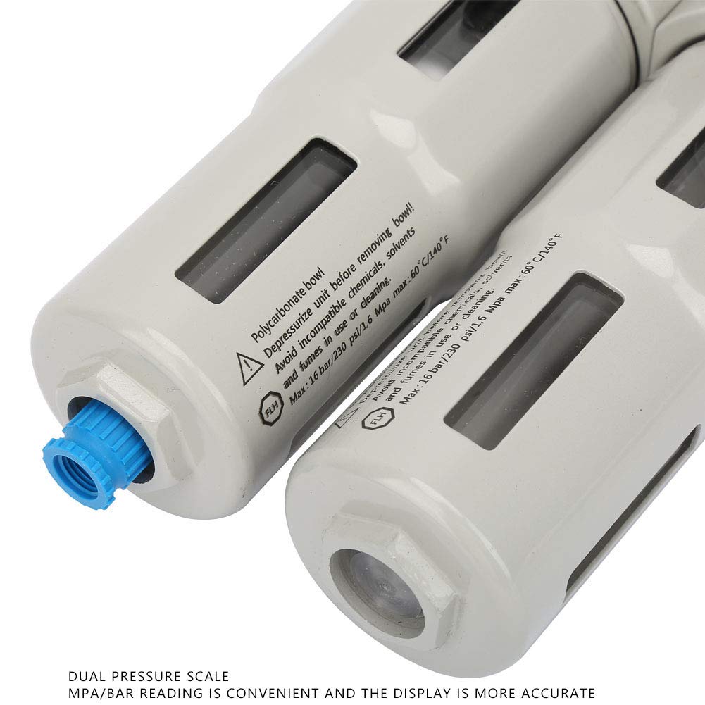G1/2" Luftkompressorfilter，1-16bar Luftkompressorfilter Öl Wasserabscheider Filter mit Regler Manometer