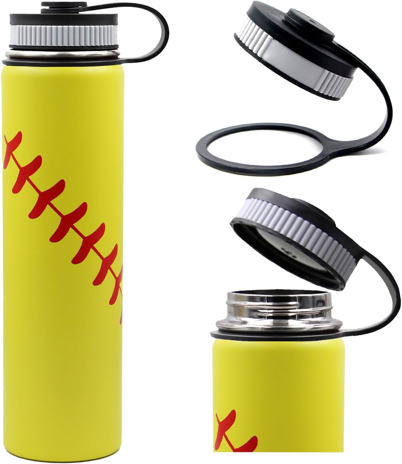 25 oz Softball Water Bottle, Wide Mouth Sports Flask Metal Travel Tumbler with 2 Lids, Stainless Steel Double Wall Vacuum Insulated Leak Proof Thermo Water Bottles, Softball Stuff Gifts for Mom Girls - Image 3