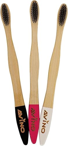 AVINO Cepillo de dientes ecológico de madera natural con mango plano (paquete de 1, colores surtidos)