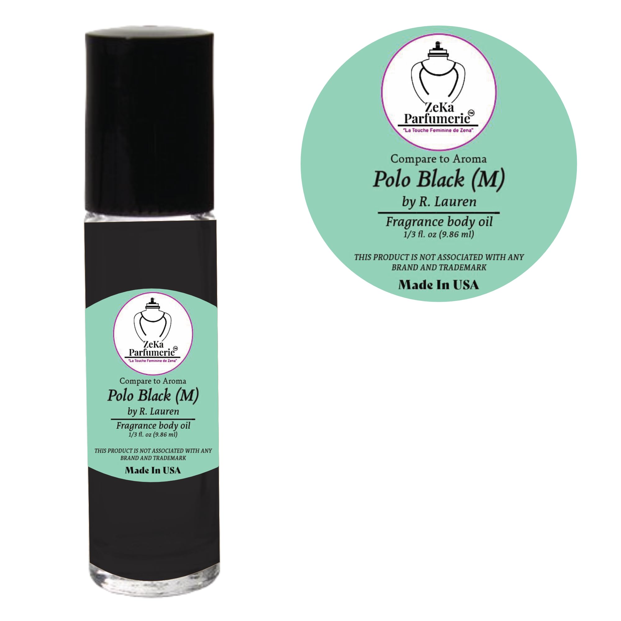 ZEKA PARFUMERIE Compare to Aroma compatible with Polo Black by R. Lauren for Men Fragrance Body oil on 1/3 oz (9.86ml) Travel size Roll-On Botlle