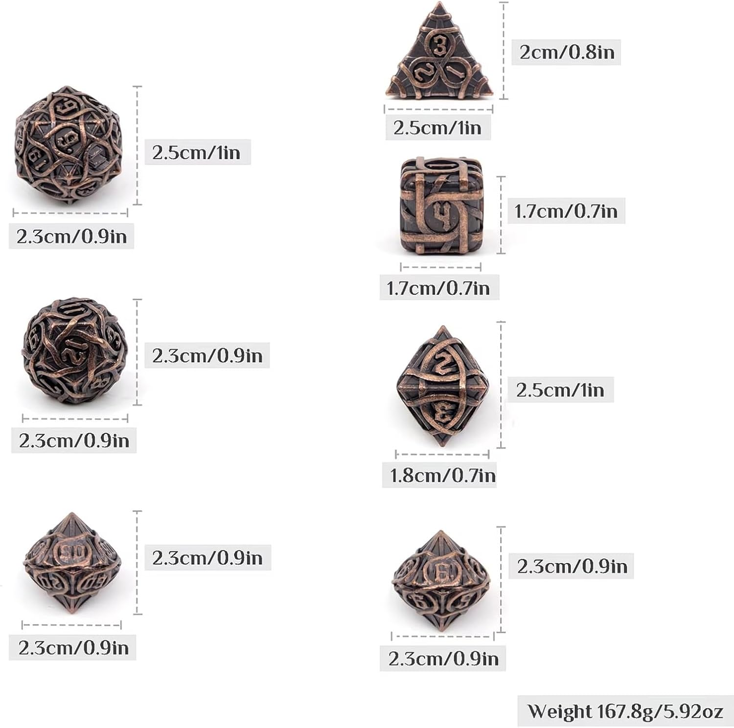 7 Piece Heavy Metal Dice Set, Sturdy Metal Construction, Compatible with Role Playing RPG Board Game Card Game