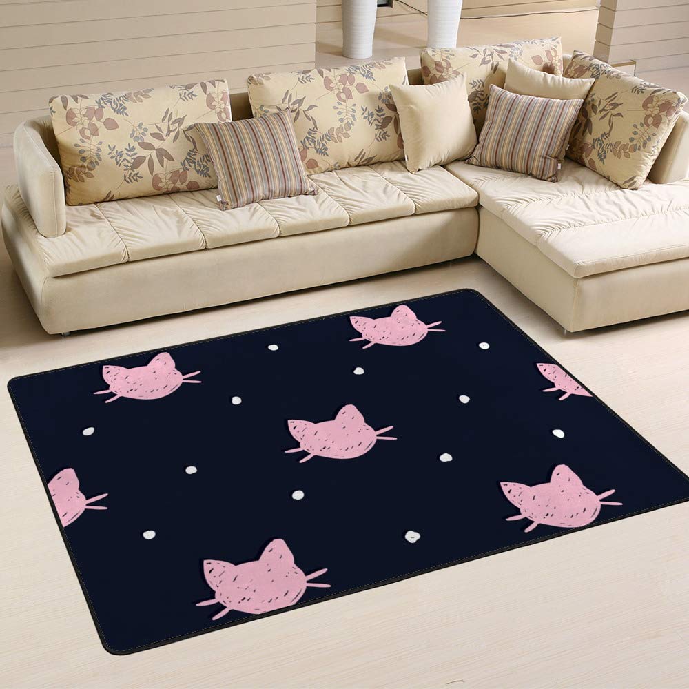 Tapis de surface facile à nettoyer pour salon Ruchen bleu foncé chat