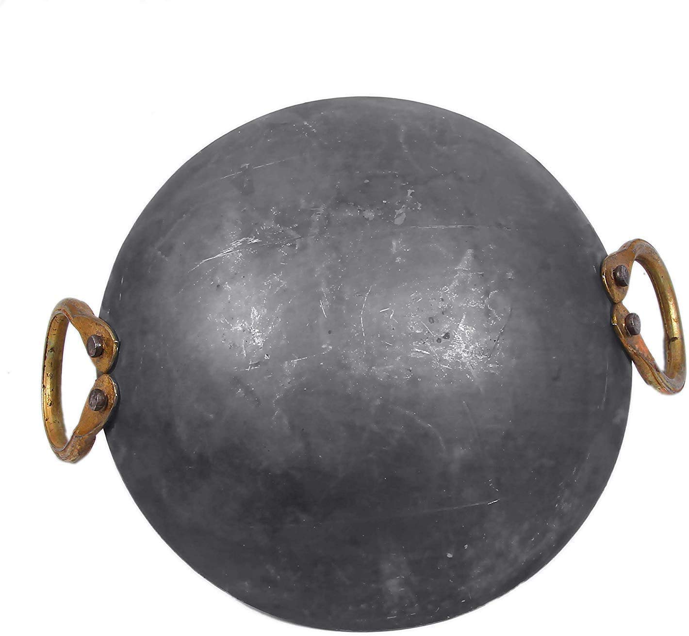 Spacetouch Indian Traditional Brass Hammered Karahi Cooking Kadai Cooking Wok Capacity 2 Liters Kadhai with Handles