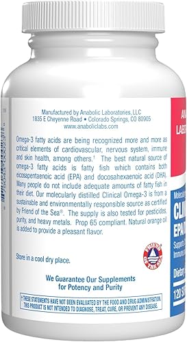 Miniatura 2 de Suplemento clínico de aceite de pescado Omega 3 con EPA y DHA  120 cápsulas blandas con sabor a naranja para la salud cardíaca, inmune y nerviosa